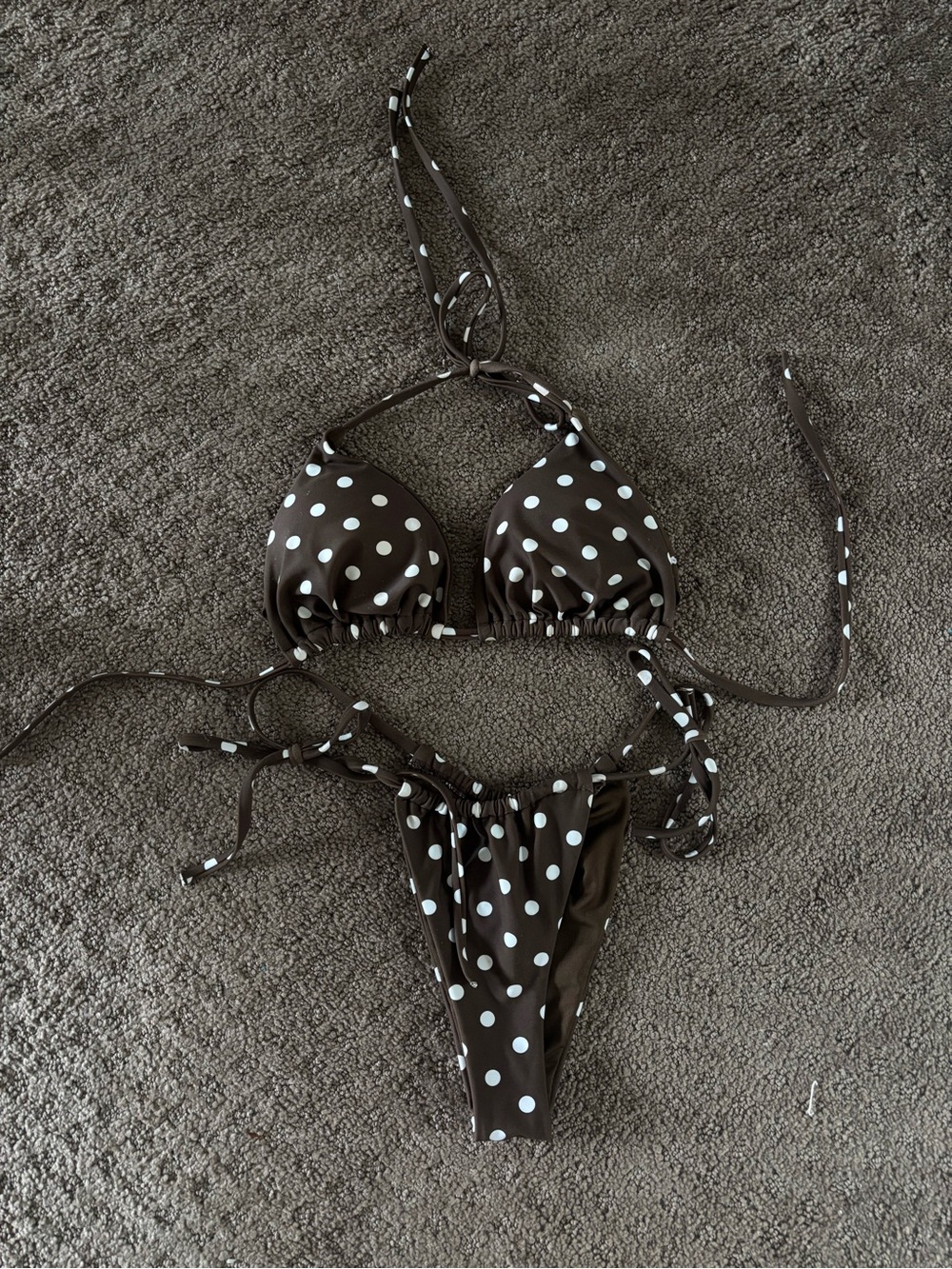 Princess Polly Brown & White Polka Dot String Bikini Set